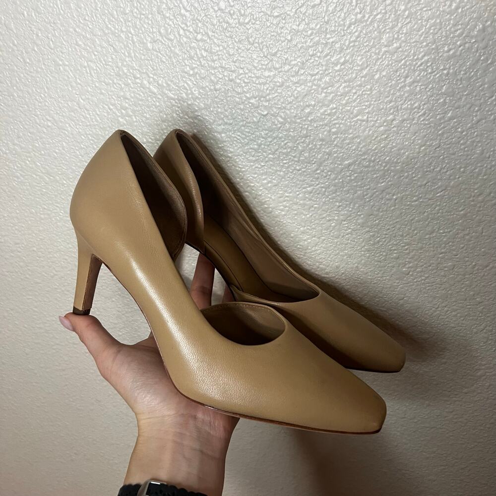 VINCE Tiana Square Toe D’Orsay Leather Pump in Cappuccino Tan nude WOMENS 6.5